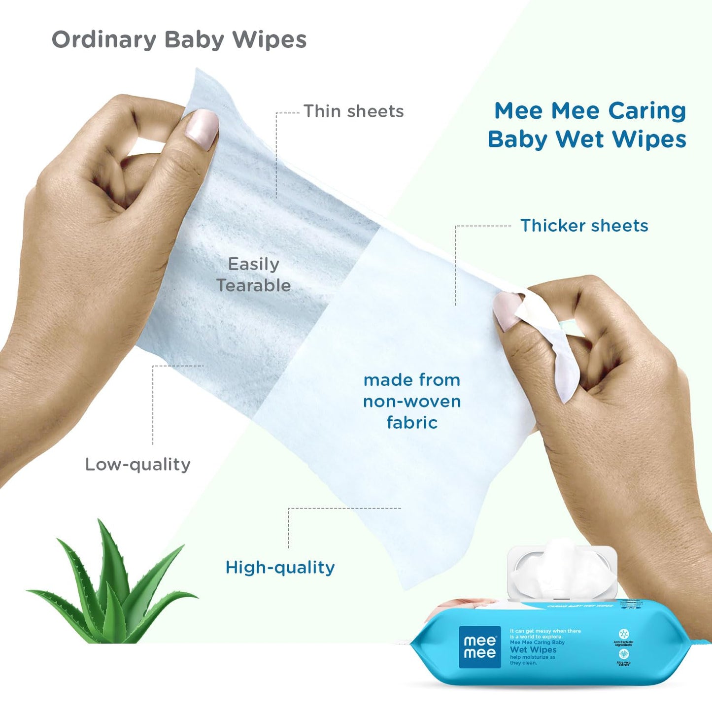 Mee Mee Multipurpose Baby Wipes - Aloe-Infused Hygiene, Mess-Free Mealtimes, Dermatologically Tested, Alcohol-Free, and Resealable Packaging for Baby's Delicate Skin With LId (72 PCS)
