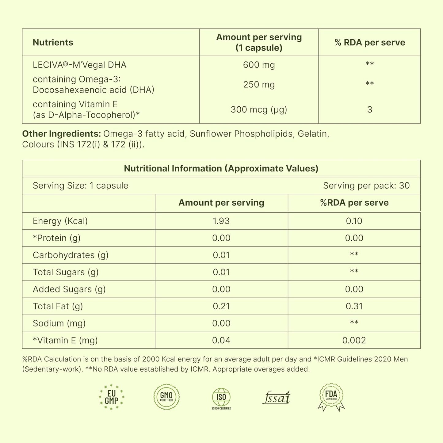 Phospholipids Omega 3 Supplement for Adults 50+ | Algal DHA 250 mg | Enhanced Absorption Phospholipid Formula for Brain Eye and Heart Support Capsules | 30 Capsules