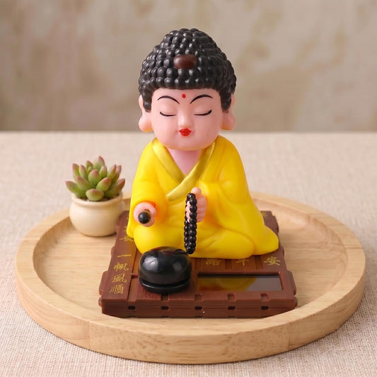 Cute Solar Feng Shui Laughing Buddha Idol for Car Dashboard & Home Dcor, Good Luck Gift, Brown Yellow Multicolor, Size L