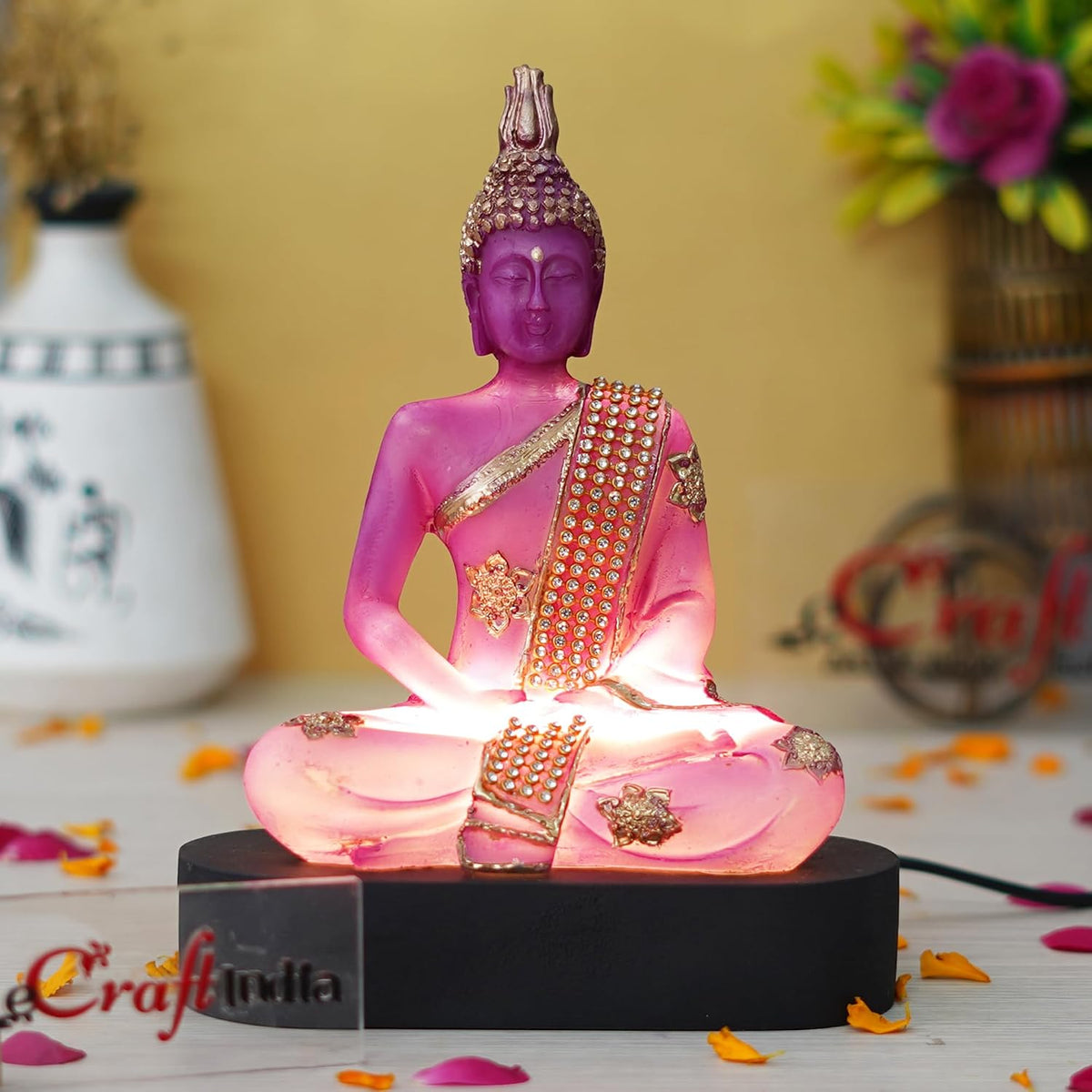 Purple and Golden Resin Handcrafted Meditating Lord Buddha Statue | Serene Home Decor for Living Rooms, Meditation Spaces, and Offices | Spiritual Gift for Diwali, Housewarming