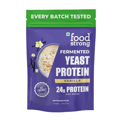 Foodstrong Fermented Yeast Protein - Vanilla | 26g Complete Plant Protein with Probiotics, Digestive Enzymes, & Indian Herbs | Vegan | No Sugar | 500g