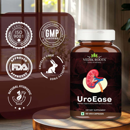UroEase for Kidney & Uric Acid Support | Ayurvedic Supplement for Urinary Tract & Detox | Herbal Kidney Cleanse | 60 Veg Capsules