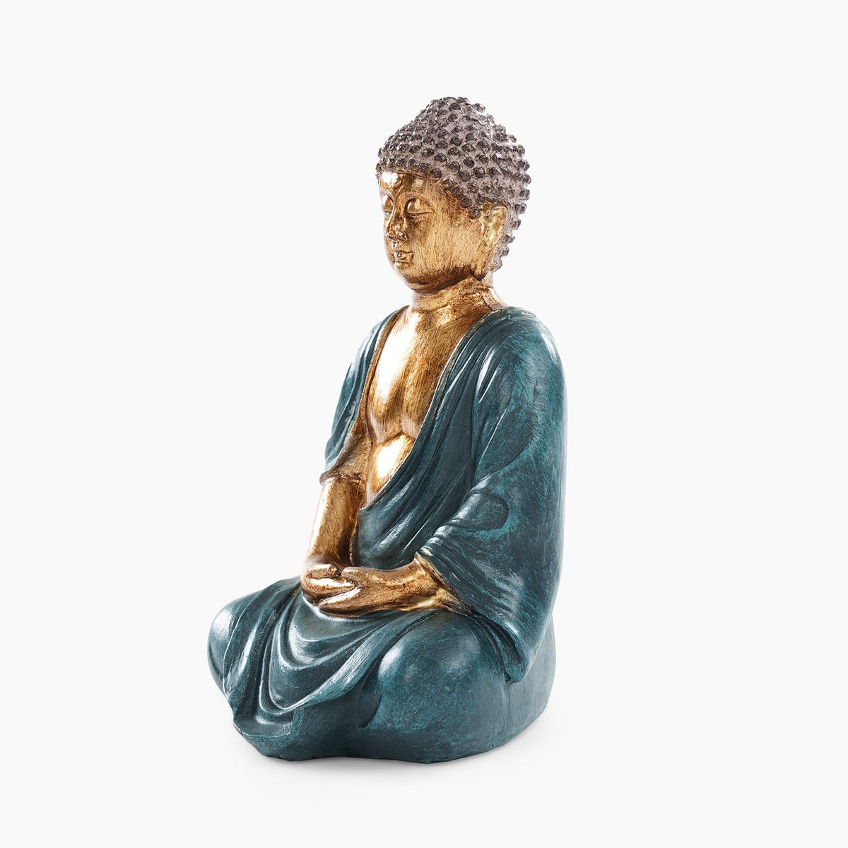 PURE HOME + LIVING Dark Blue Antique Gold Polyresin Sitting Buddha - Small Statue | for Office, Temple, Home Decor, Gifts, Mahavirjayanti & Living Room | Peaceful Buddha Sculpture (Pack of 1)