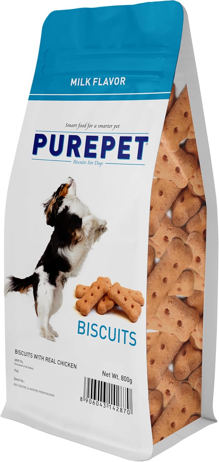 Purepet All Life Stages Dog Treat 800g Pouch | Milk Flavour | Keep Your Pet Active and Healthy | Promotes Lustrous Skin and Coat | Vitamins and Minerals | Remove Plaque & Reduces Tartar Build Up