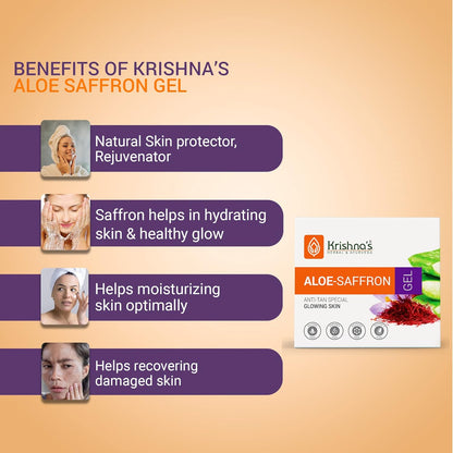 KRISHNA'S HERBAL & AYURVEDA Aloe Vera Gel Saffron For Acne, Scars, Glowing & Radiant Skin | Kesar Aloe Vera Gel For Face | Best Aloveravgel For Face | Aloevera Gel - 250 G