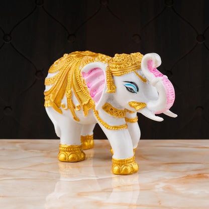 Decorative White and Gold Elephant Figurine Statue 4 INCH