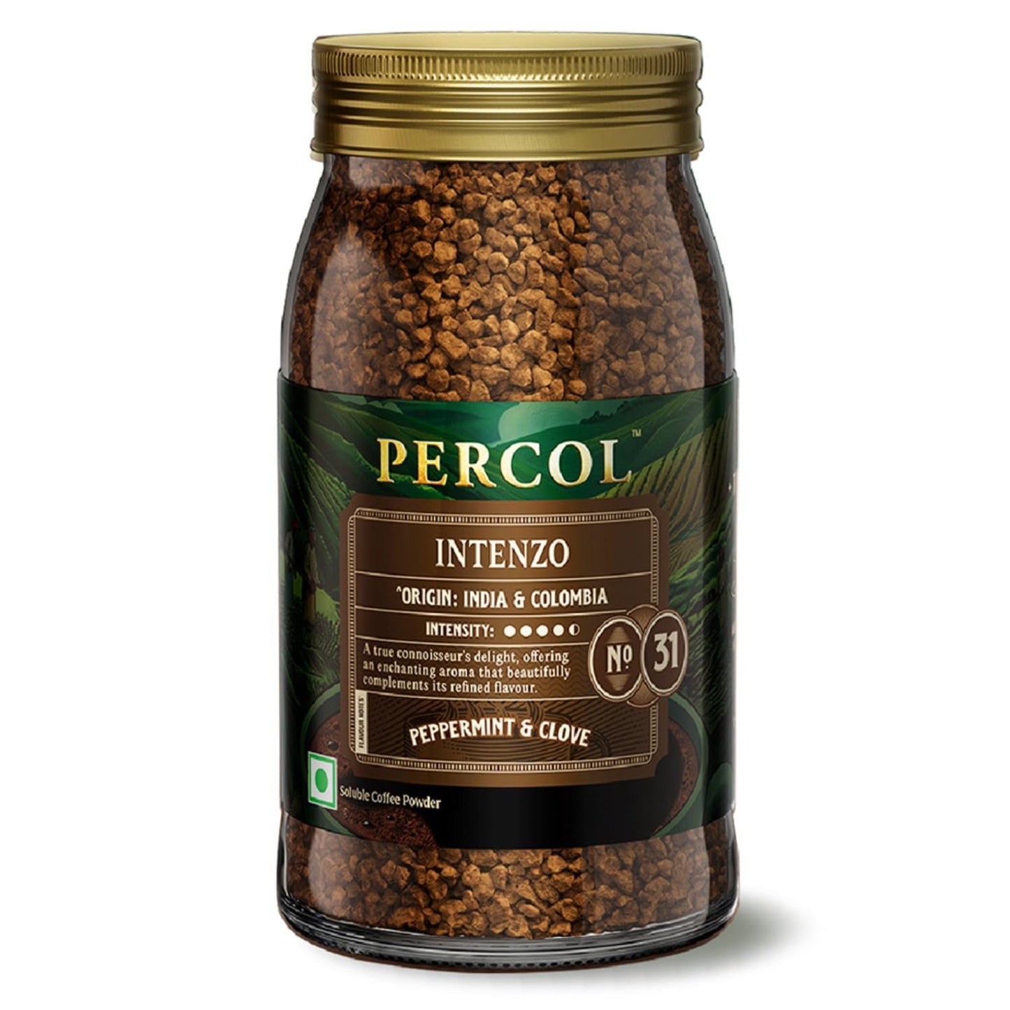 PERCOL Premium Instant Coffee | Intenzo Blend 31 | Crafted with Premium Imported Beans | Freeze Dried | Designed in UK | 100g Jar | 100% Pure Coffee | Flavorful & Aromatic Coffee