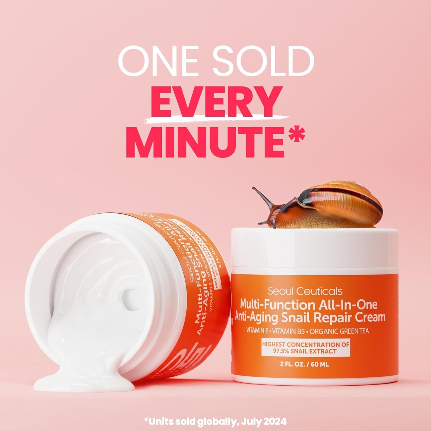 SeoulCeuticals 97.5% Snail Mucin Moisturizer for Face | 60ml Korean Skin Care Snail Mucin Cream with Aloe, Shea Butter & Jojoba | Lightweight, Non-Comedogenic Daily Repair Night Cream