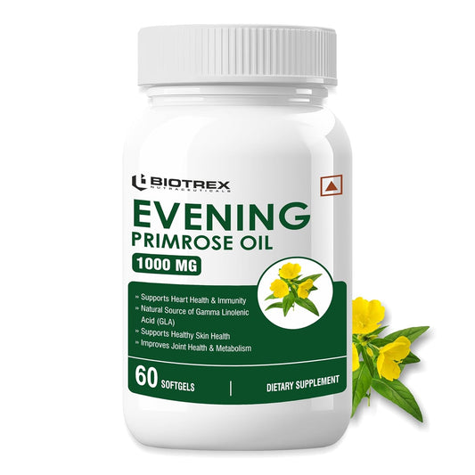 Biotrex Nutraceuticals Evening Primrose Oil 1000mg | Contains High GLA (10%) With Omega 6 & 9 | Supports Skin Health & Hormonal Balance | Women's Health | PMS & Menopause Comfort | Gluten Free & High Potency | 60 Softgels