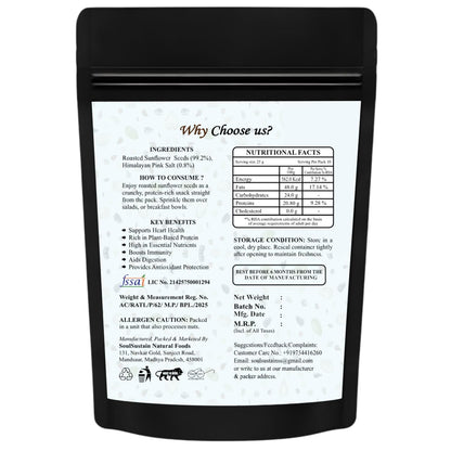 Roasted Sunflower Seeds Snack | Roasted Seeds | Healthy Plant Protein, Fiber & Omega | Gluten Free Vegan Snack for Workout, Travel, School | Sunflower Kernels | Natural Roasted Seeds