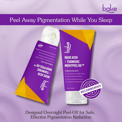 BAKE 1% Kojic Acid Night Peel Off Mask with Niacinamide & Turmeric | Reduces Pigmentation, Dark Spots & Tan | Overnight Peel Technology | Skin Brightening, Instant Glow - 100g