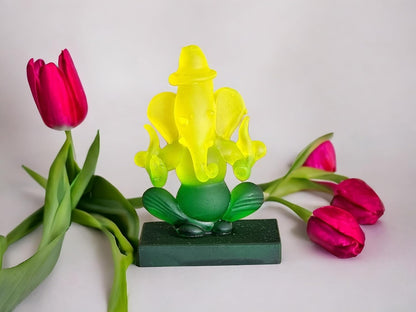 Ganesha Idol for Car Dashboard | Beautiful Ganesh Murti for Home Temple | Ganpati Figurine Statue Showpiece Sculpture for Office Desk (Yellow-Green)