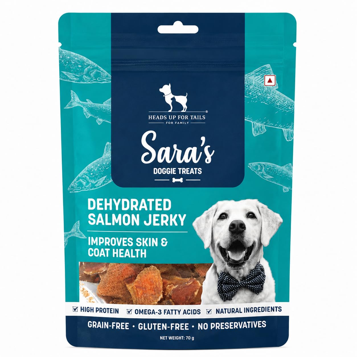 Sara’s Doggie Treats – Dehydrated Salmon Jerky for Dogs – 70 gm | 100% Natural, High-Protein Dog Treat | Grain-Free, Preservative-Free Snacks for All Breeds