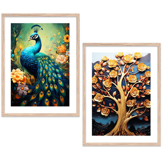Wood Aesthetic Modern Art Wall Paintings With Frame For Living Room Bedroom Office Wall Decoration - Home Decor Frames Set of 2 (Art 4, 10x13 inch)