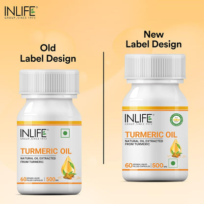 INLIFE Turmeric Oil Capsules, Faster Absorption than Extract, Antioxidant & Natural Detoxifier Supplement for Men & Women, 500mg – 60 Liquid Filled Vegetarian Capsules (Pack of 1)
