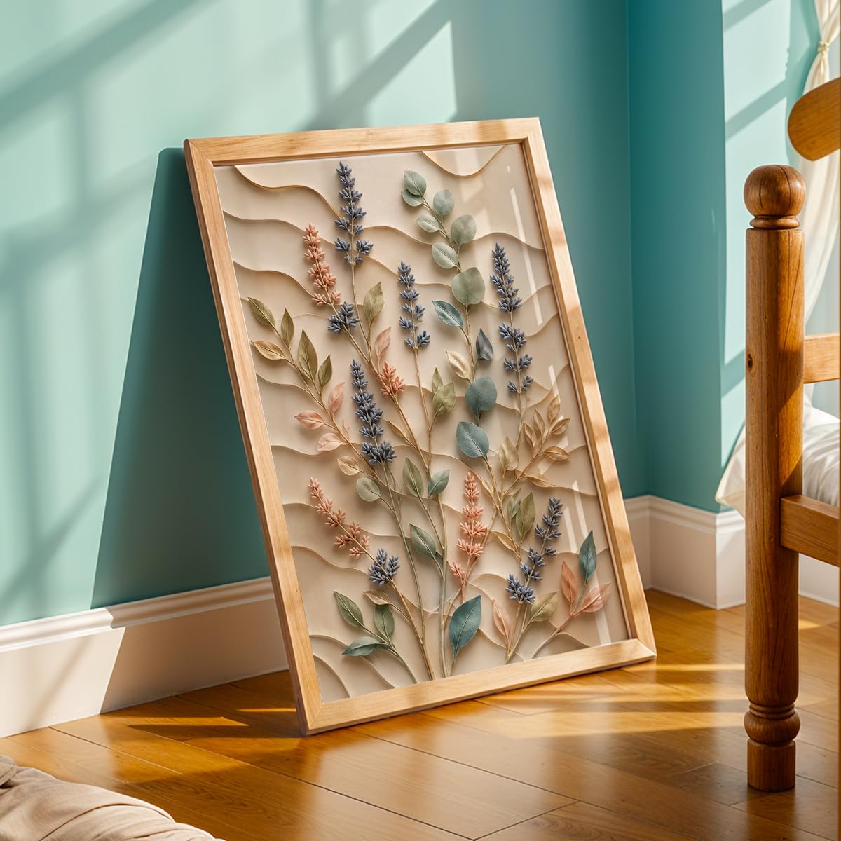Floral Botanical Wall Painting with Frame | Premium Textured Flower & Leaf Artwork, Pastel Nature Wall Decor Framed for Living Room Bedroom Office and Home Decoration (Art-1,13x19inch)