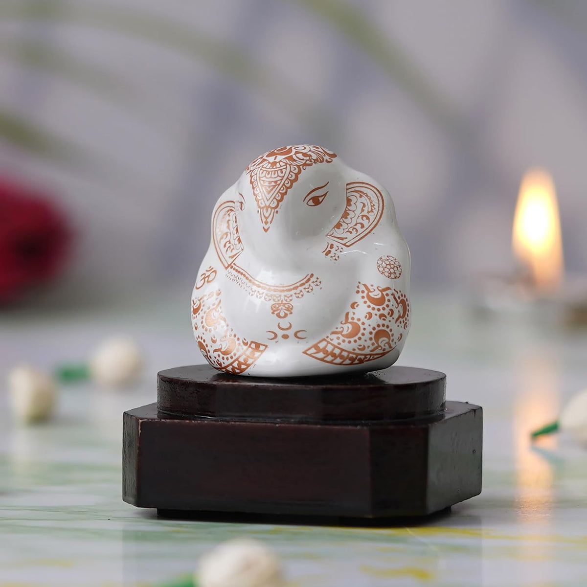 Handcrafted Polyresin White & Orange Lord Ganesha Idol for Home, Temple, Pooja Room, Office, and Car Dashboard - Divine God Idol Perfect for Diwali, Ganesh Chaturthi, Birthday Gift Giving
