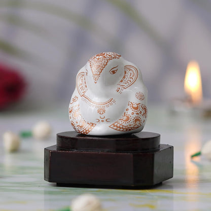 Handcrafted Polyresin White & Orange Lord Ganesha Idol for Home, Temple, Pooja Room, Office, and Car Dashboard - Divine God Idol Perfect for Diwali, Ganesh Chaturthi, Birthday Gift Giving