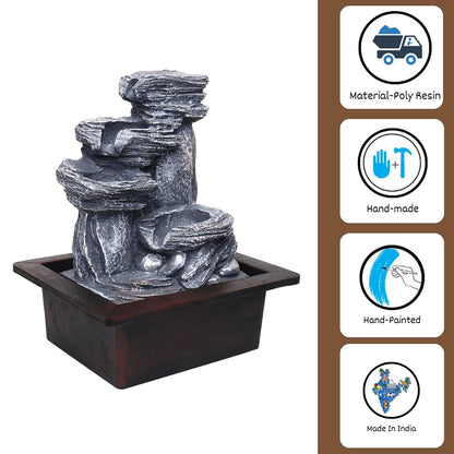 THE SACRED GIFTS Tabletop Water Fountain, Environmental Resin | Showpiece Fountain for Living Room | Housewarming Gift | Zen Water Fountain (Grey)