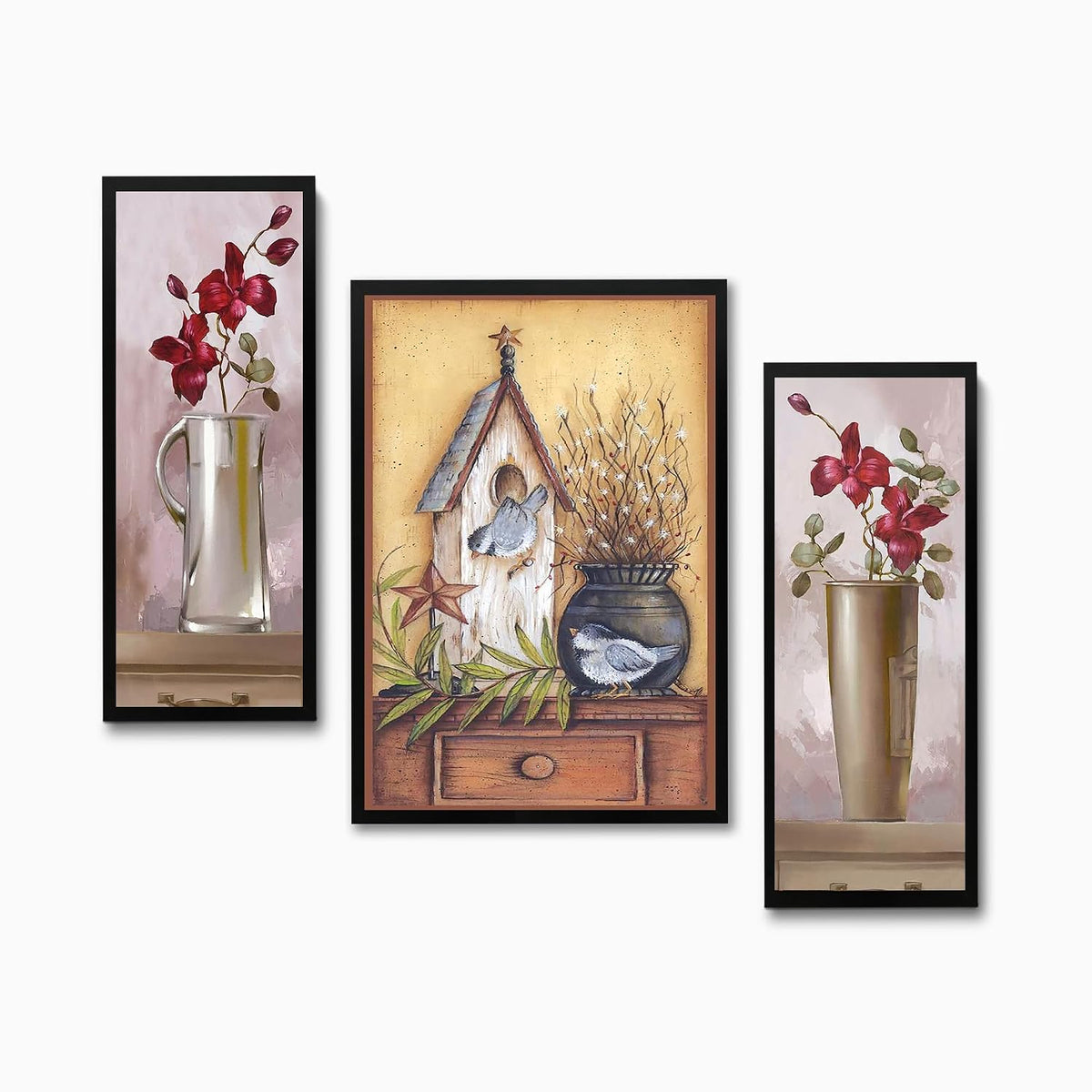 Wall Painting Frames For decor, Pictures Frame For Living Room, Home Decoration, Bedroom, Set of 3, 1pc- 23 x 30 cm, 2pc- 12.5 x 30 cm (Design 15)