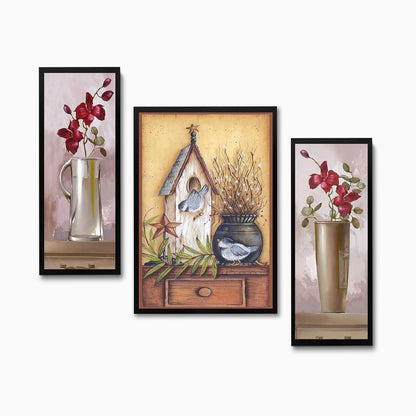 Wall Painting Frames For decor, Pictures Frame For Living Room, Home Decoration, Bedroom, Set of 3, 1pc- 23 x 30 cm, 2pc- 12.5 x 30 cm (Design 15)