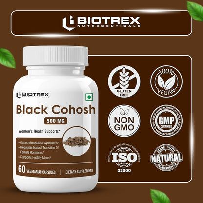 Biotrex Nutraceuticals Black Cohosh (10:1) 500mg | Supports Mood Balance & Hot Flashes | Overall Wellbeing & Bone Health | Non-GMO & Gluten Free | 60 Veg Capsule