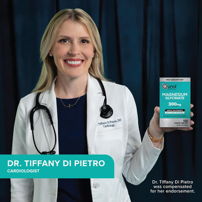 Cardiologist Dr. Tiffany Di Pietro holding a supplement package with a blue background