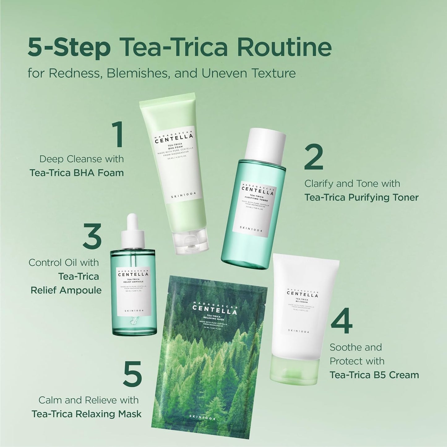 SKIN1004 Madagascar Centella Tea‑Trica BHA Foam Cleanser | Gentle Exfoliating Face Wash, 125 ml