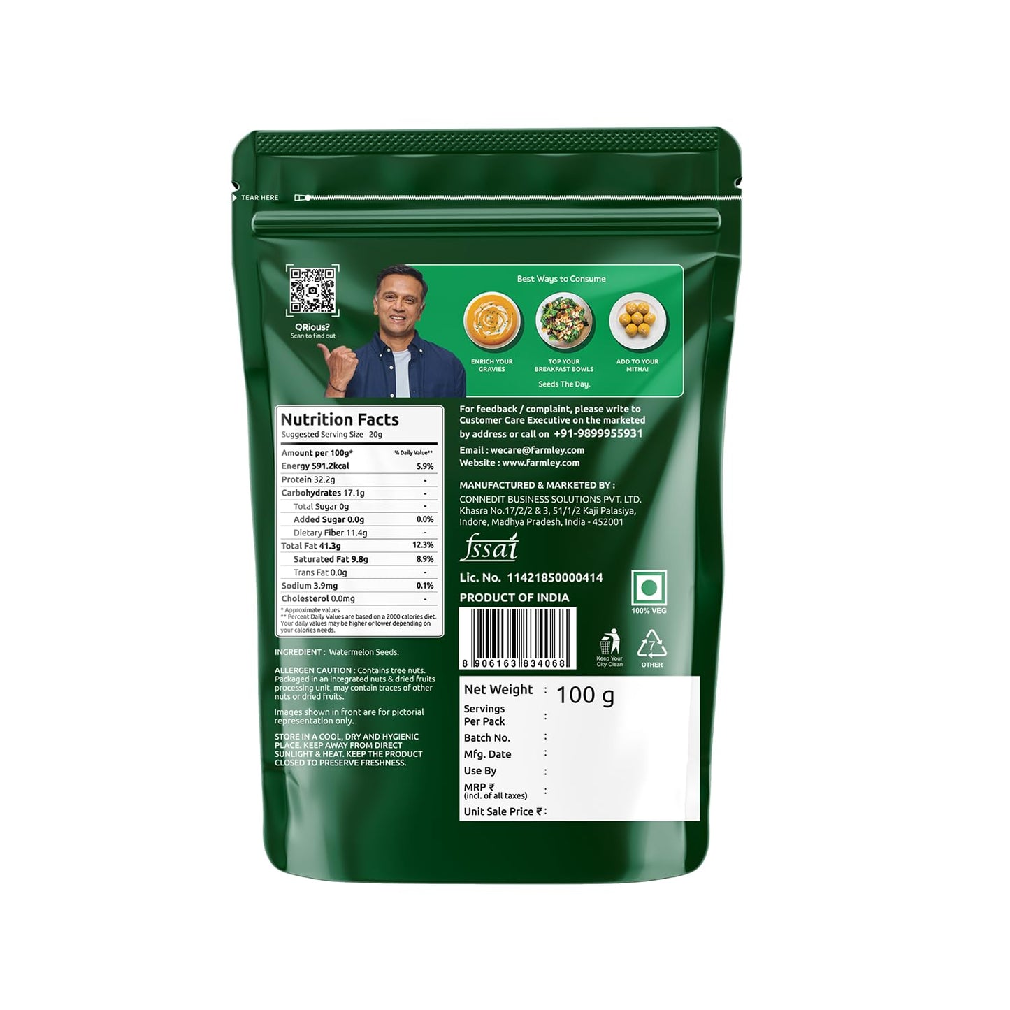 Farmley Watermelon Seeds I 100 g I Watermelon Seeds for Eating | Magaj Seeds I Tarbuj Beej | Rich in Protein | Potassium | Magnesium & Iron