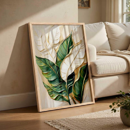 Aesthetic Leaf Art Home Decoration|Paintings With Frame For Living Room Bed Room Hotel Wall Decor Digital Reprint (13x17 inch)
