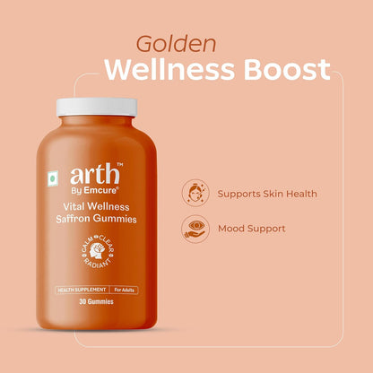 Arth Premium Kesar Saffron Beauty Gummies | Skin Glow, Radiance & Mood Support | Beauty & Wellness Supplement | 30 Veg Gummies