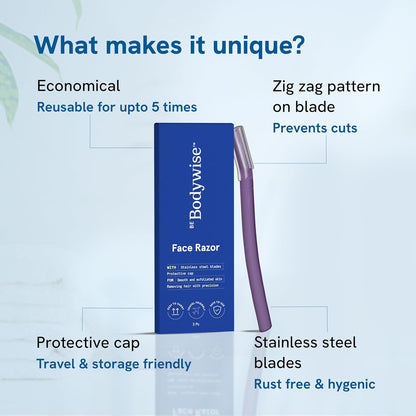 Be Bodywise Reusable Face Razor For Women - Pack of 3 | Instant & Painless Hair Removal | For Eyebrows, Upper Lip, Forehead, Peach Fuzz, Chin and Sideburns | Stainless Steel Blade & Firm Grip | Purple