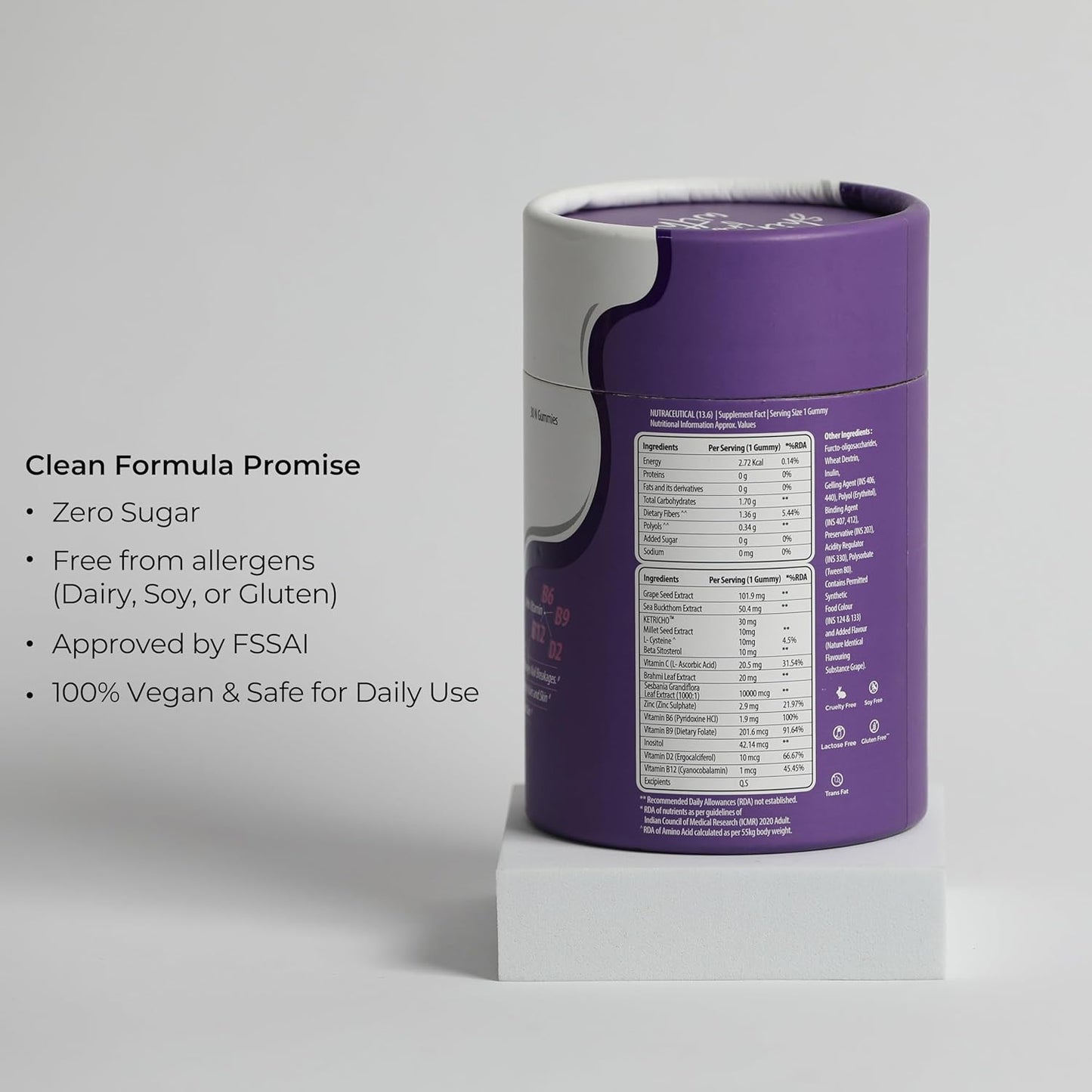 Hair, Skin & Nail Gummies for Women | With Ketricho, Biotin, Sea buckthorn, Grape Seed, Brahmi & Multivitamin |Zero Sugar | Supports Stronger Hair, Glowing Skin & Healthy Nails | 30 Gummies