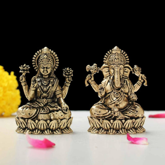 Brass Laxmi Ganesh Idol (2") | Hindu God Statue for Home Temple, Office & Pooja | Diwali Gift, Housewarming, Wedding & Corporate Gift | Handmade Religious Murti for Mandir & Decor