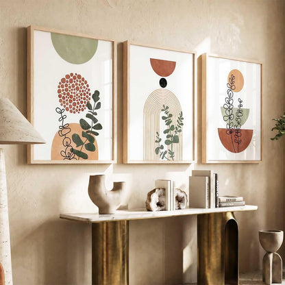 Boho Art Home Decoration Paintings With Frame For Living Room Bed Room Hotel Wall Decor Digital Reprint Set of 3 (13X17 inch)