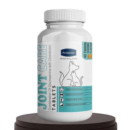 Aniamor Joint Care Tablet for Dog and Cat | Joint Supplement for Dogs | Chicken Flavor | Hip & Joint Supplements for Dogs | Glucosamine msm and Chondroitin | 60 Tablets | for All Life Stages