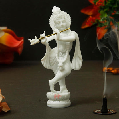 Handicrafts Paradise Resin Standing Krishna Idol (6.4 cm x 3.8 cm x 14.6 cm) (WM15053_white)