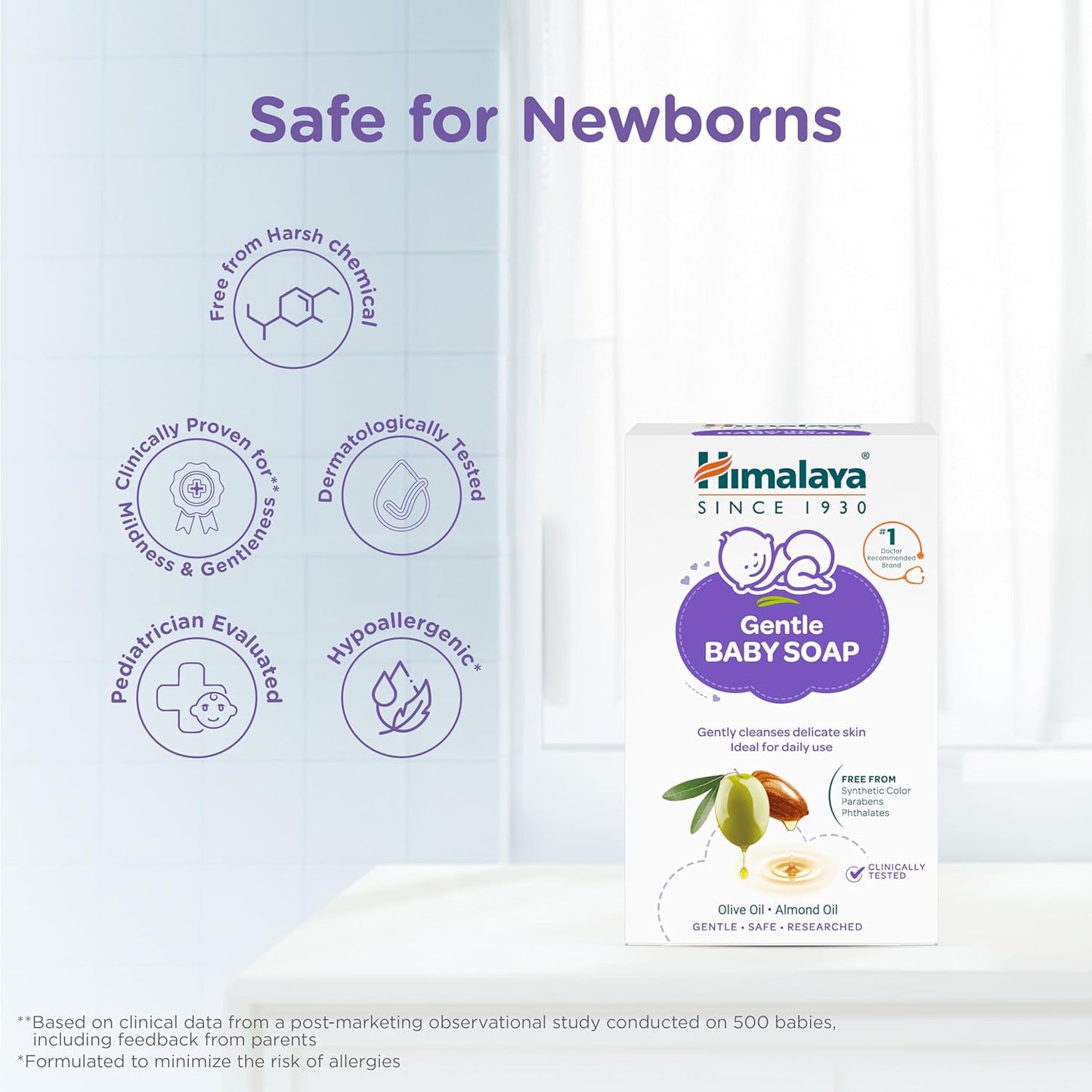 Himalaya Gentle Baby Soap for Newborns | No Post Bath Dryness - 125g | Gentle Cleansing With Phyto-Oil Complex of 100% Natural Oils of Almond & Olive| #1 Doctor Recommended Brand