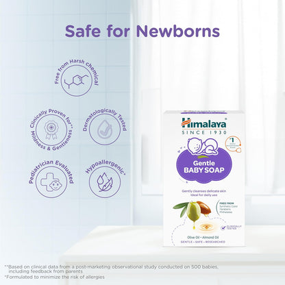 Himalaya Gentle Baby Soap for Newborns | No Post Bath Dryness - 125g | Gentle Cleansing With Phyto-Oil Complex of 100% Natural Oils of Almond & Olive| #1 Doctor Recommended Brand