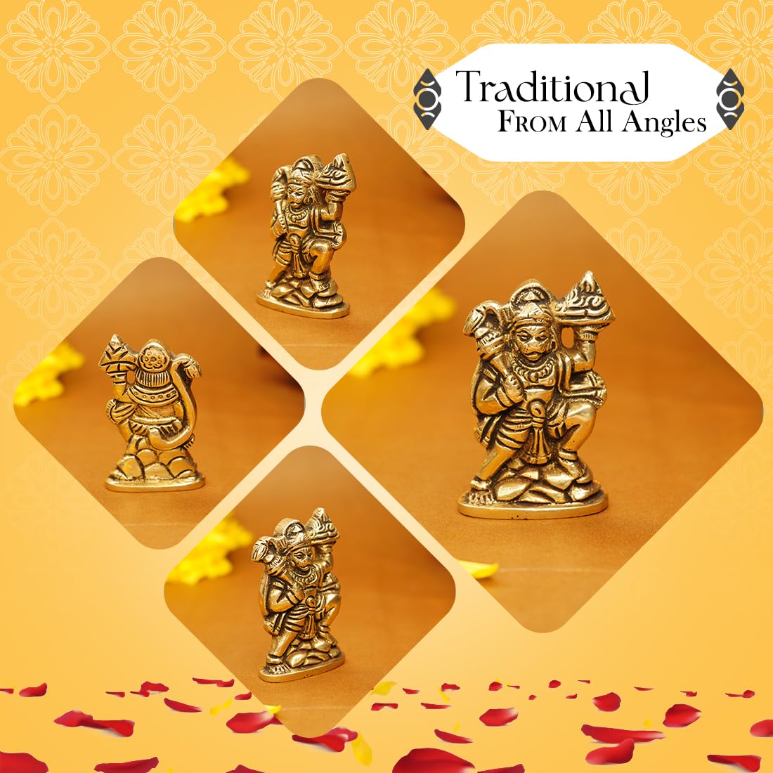 100% Pure Brass Hanuman Ji Murti for Home Puja (Size: 6 cm) | Lord Hanuman Idol for Desk, Car and Home Decor | Balaji Idol | Bajrangbali Murti | Bahubali Hanuman Idol