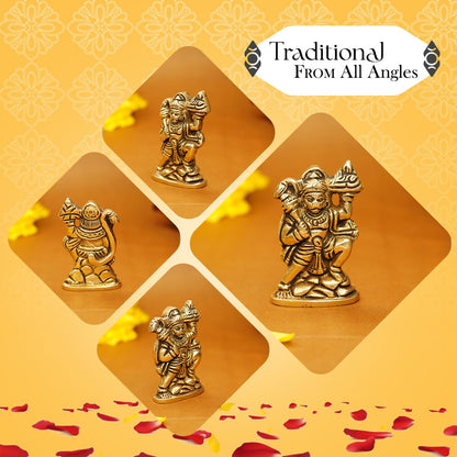 100% Pure Brass Hanuman Ji Murti for Home Puja (Size: 6 cm) | Lord Hanuman Idol for Desk, Car and Home Decor | Balaji Idol | Bajrangbali Murti | Bahubali Hanuman Idol