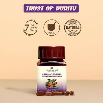 UPAKARMA Ashwagandha | Pure Extract Based (500mg) | Helps Relieve Stress, Immunity Booster | Mood Lifter | Lab Tested, R&D Backed, 90 Veg Capsules, Pack of 1