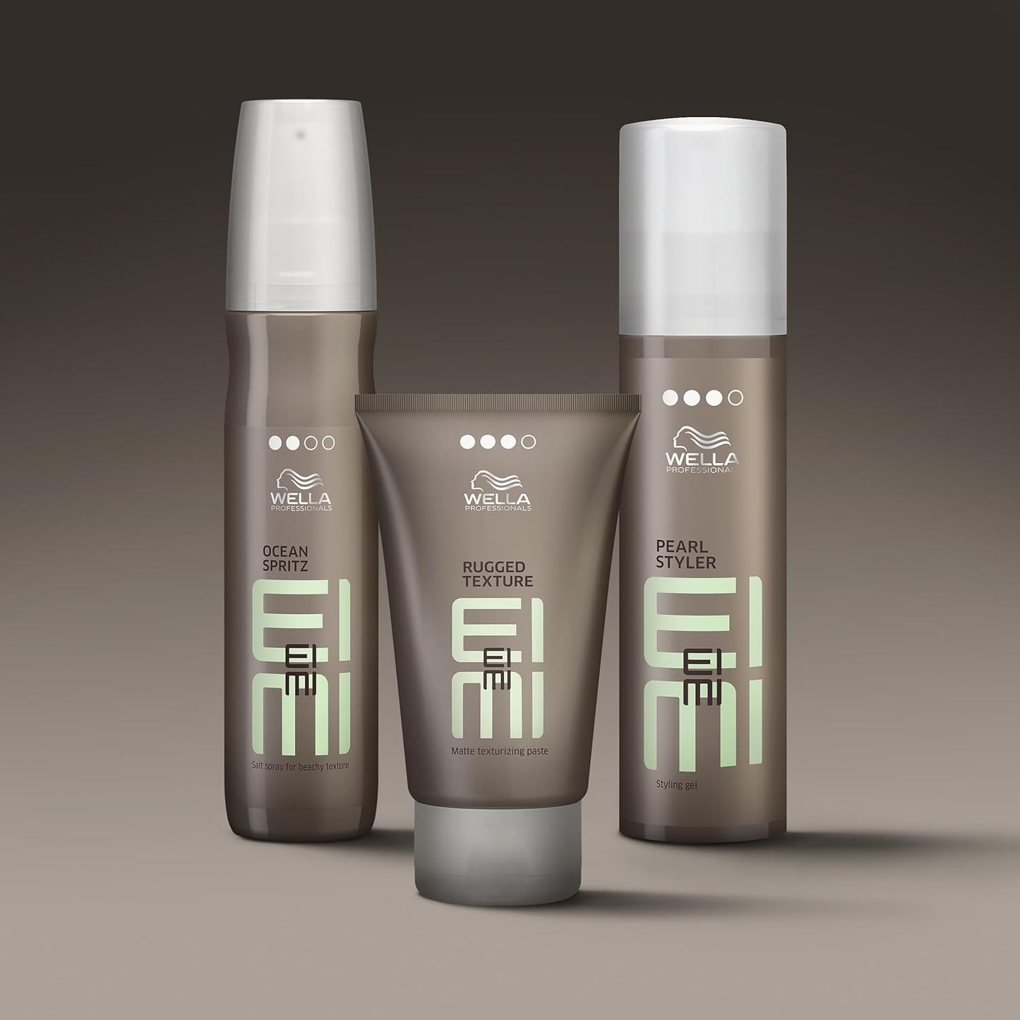 Wella Eimi hair care products on a gradient background