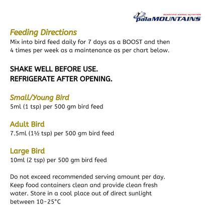 Palamountains My Beau Avian Liquid Vitamin & Omega Supplement for Birds, High Absorption (99.5%), Enhances Feather & Skin Health, Digestion, & Vitality – Scientifically Formulated, 300ml
