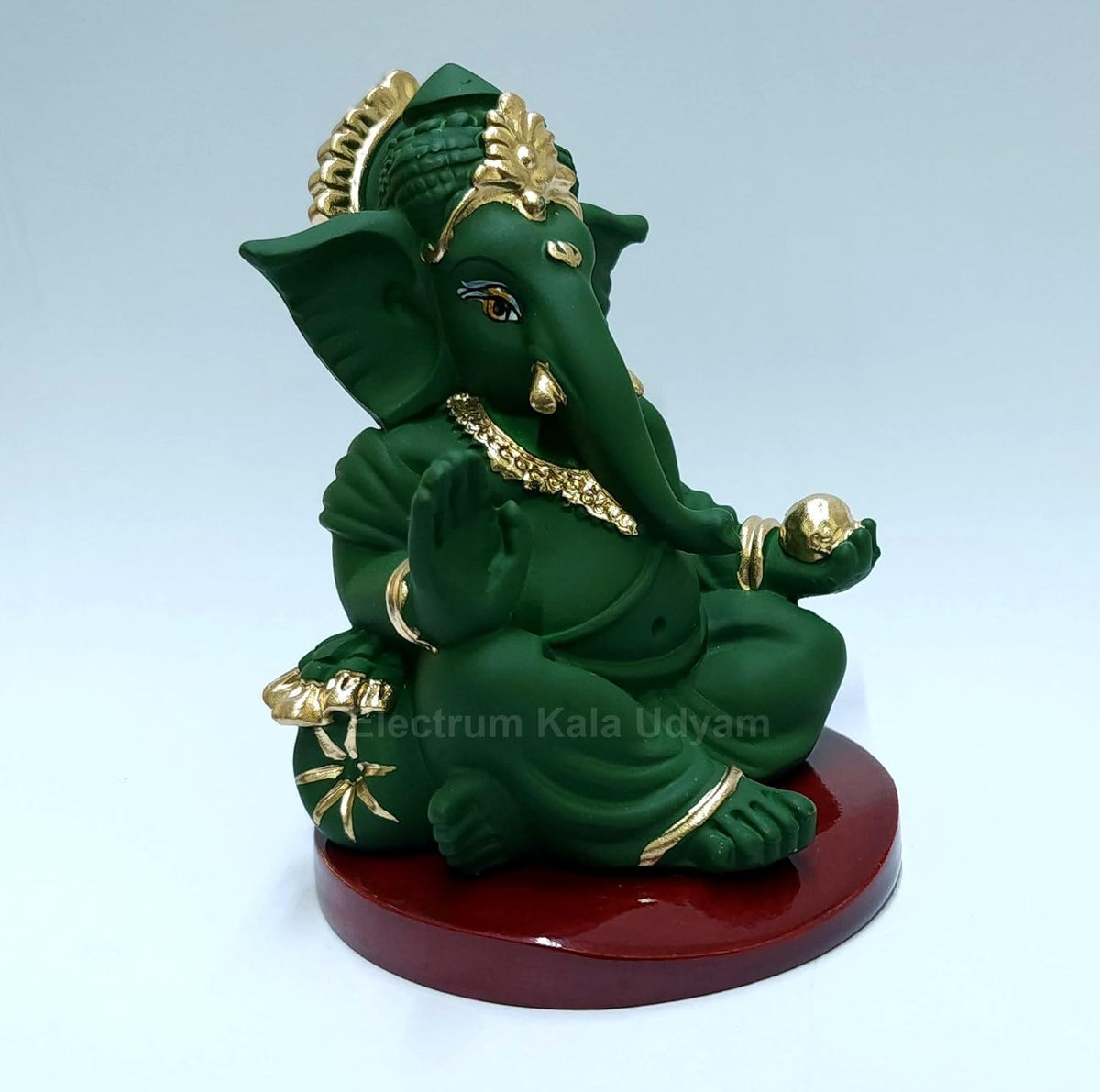 Handcrafted Poly Resin Ganesha Statue with Base - Perfect for Car Dashboard, Office Desk, Shelves, and Home Decor - Ideal Housewarming Gift! (Gaddigreenwithbase)