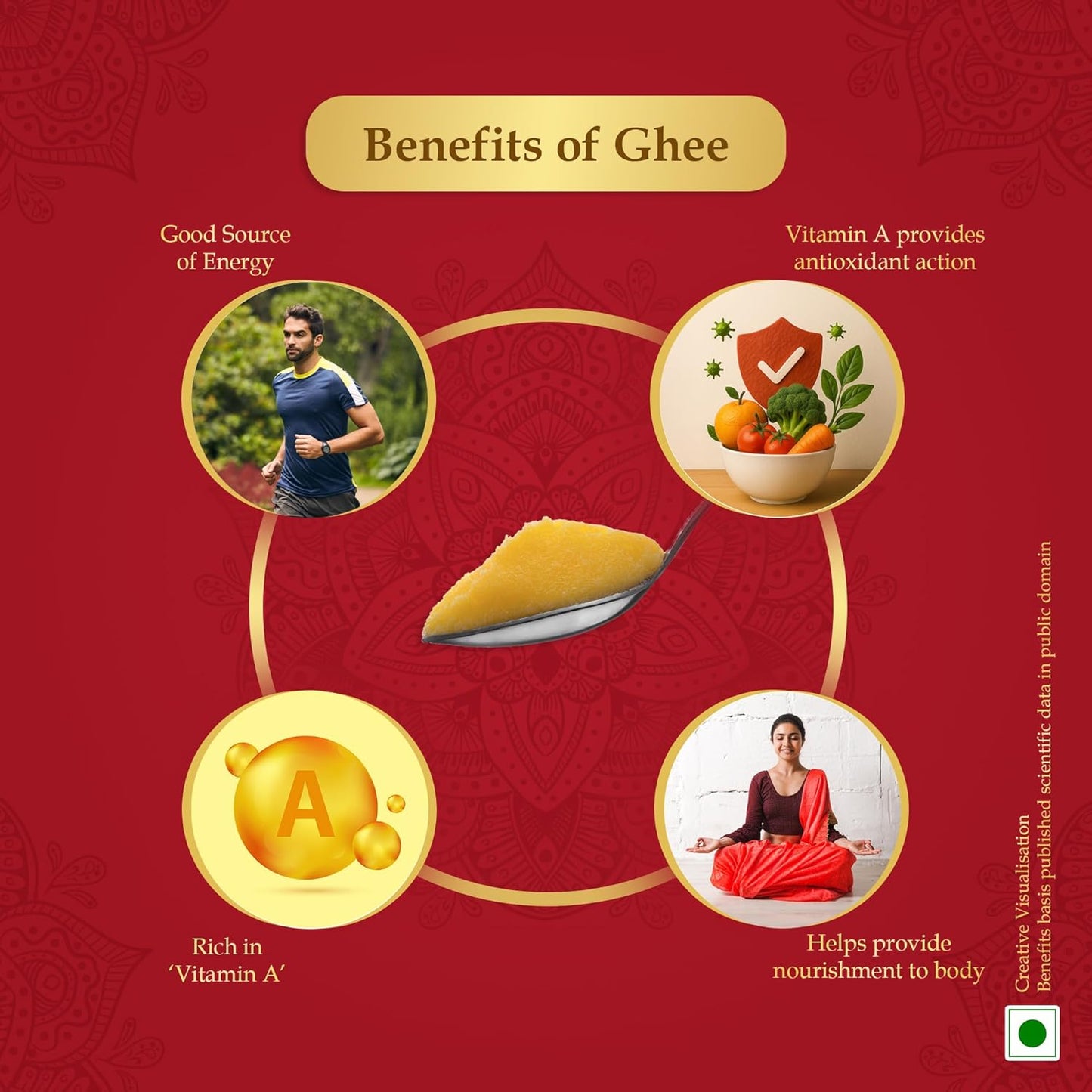 Dabur 100% Pure Cow Ghee - 1l (902g) | Daanedaar with Rich Aroma | Rich in Vitamin A | Provides Energy/Source of Energy