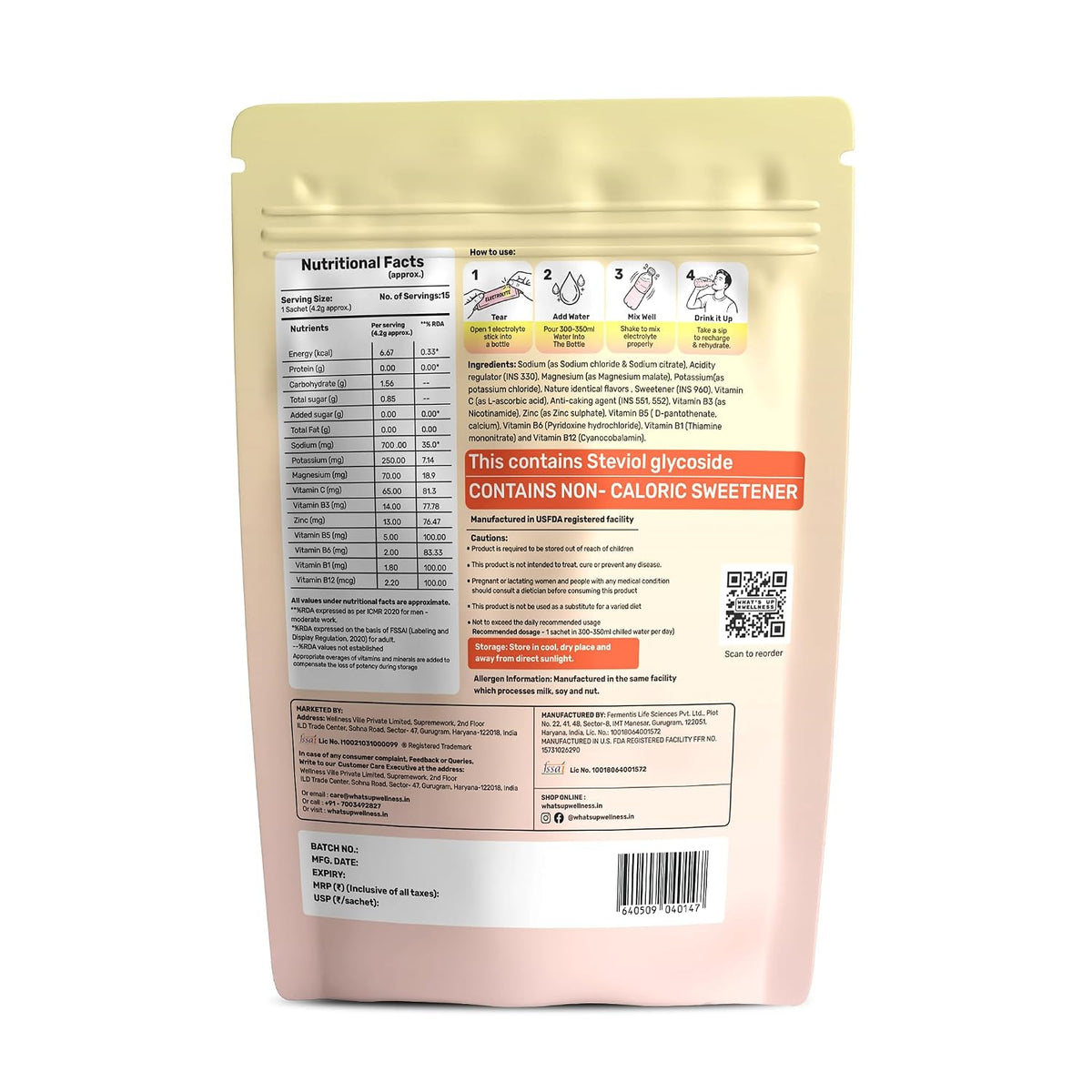What's Up Wellness Daily Electrolytes Powder - Assorted Flavour Pack | Zero Added Sugar | Instant Hydration - Sodium, Potassium, Magnesium & Zinc | Vegan - 15 Sachets