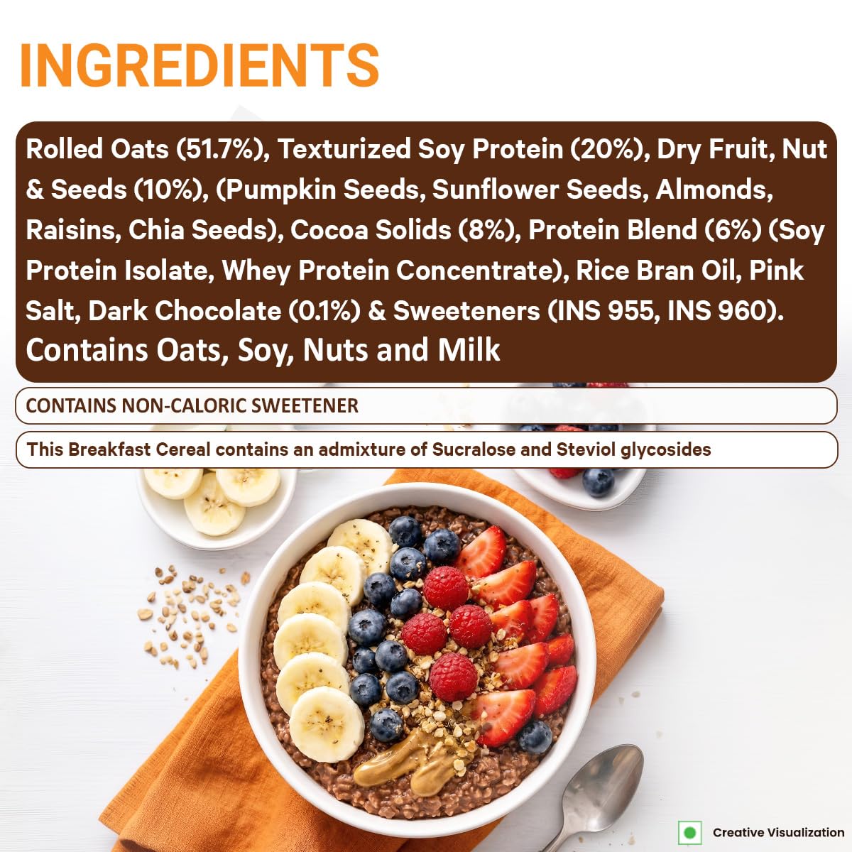 Sundrop Heart High Protein Oats| 27g Protein| Zero Added Sugar| Whey Protein Added| 12.6g Fibre| 500g| Chocolate| Added Seeds, Almonds & Raisins