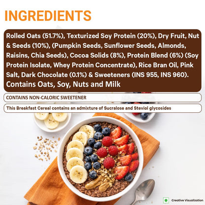 Sundrop Heart High Protein Oats| 27g Protein| Zero Added Sugar| Whey Protein Added| 12.6g Fibre| 500g| Chocolate| Added Seeds, Almonds & Raisins