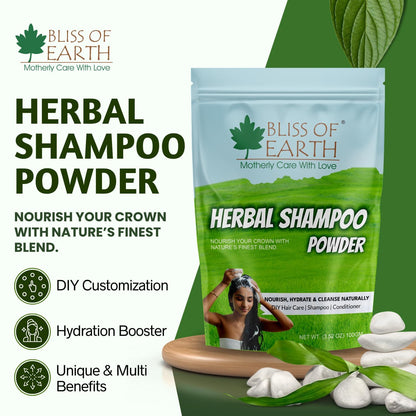 BLISS OF EARTH Powder Shampoo for Hair with Amla, Reetha, Shikakai, Bhringraj & Jatamansi | Ayurvedic Herbal Cleanser for Hair Wash, Growth & Care | Sulfate-Free, 100g Shampoo Powder